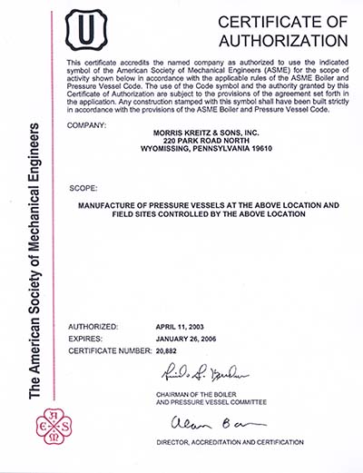 Pressure Vessel Certificate