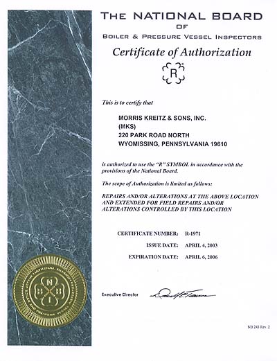 Boiler Repair/Alteration Certificate